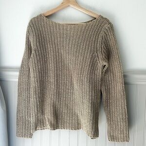 Linen Blend Jones New York Medium Tan Crew Neck Knit Sweater